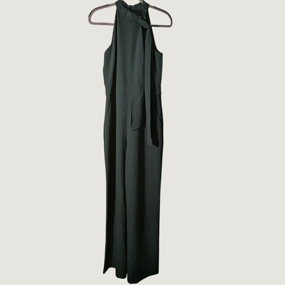 Vince Camuto Green Halter Neck Tie Front Wide Leg Jumpsuit Size 8